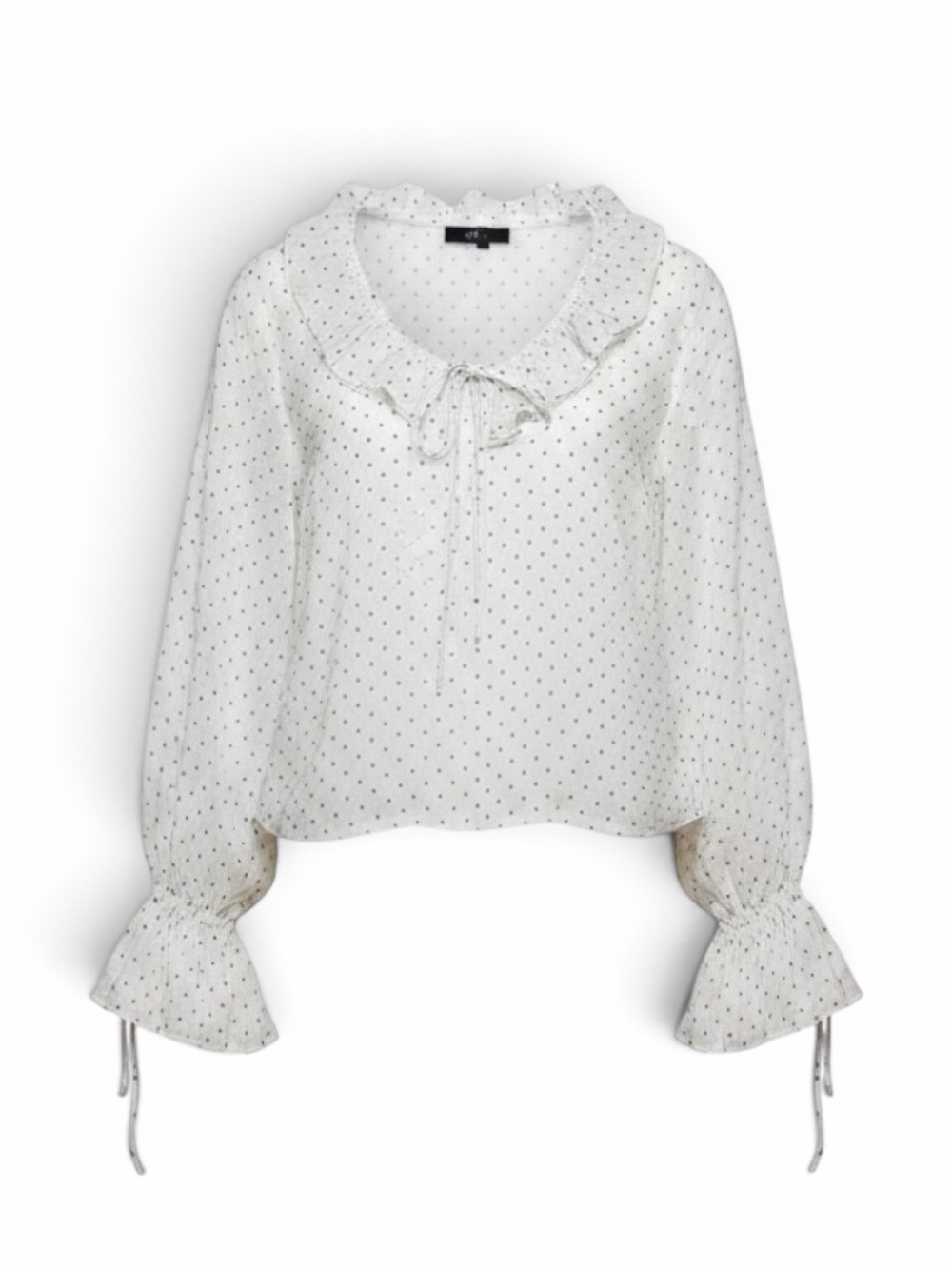 Lulu's White Polka Dot Ruffle Tie-Neck Blouse Small